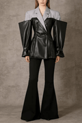 Jana Black Color Block Faux Leather Blazer