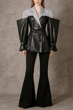 Jana Black Color Block Faux Leather Blazer