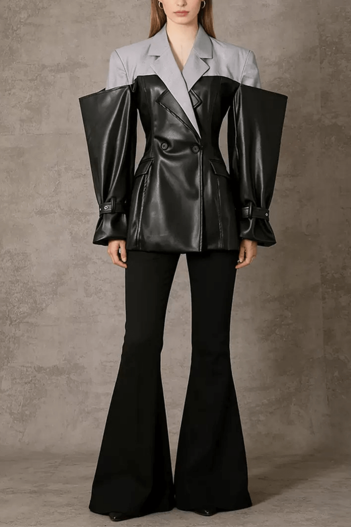 Jana Black Color Block Faux Leather Blazer