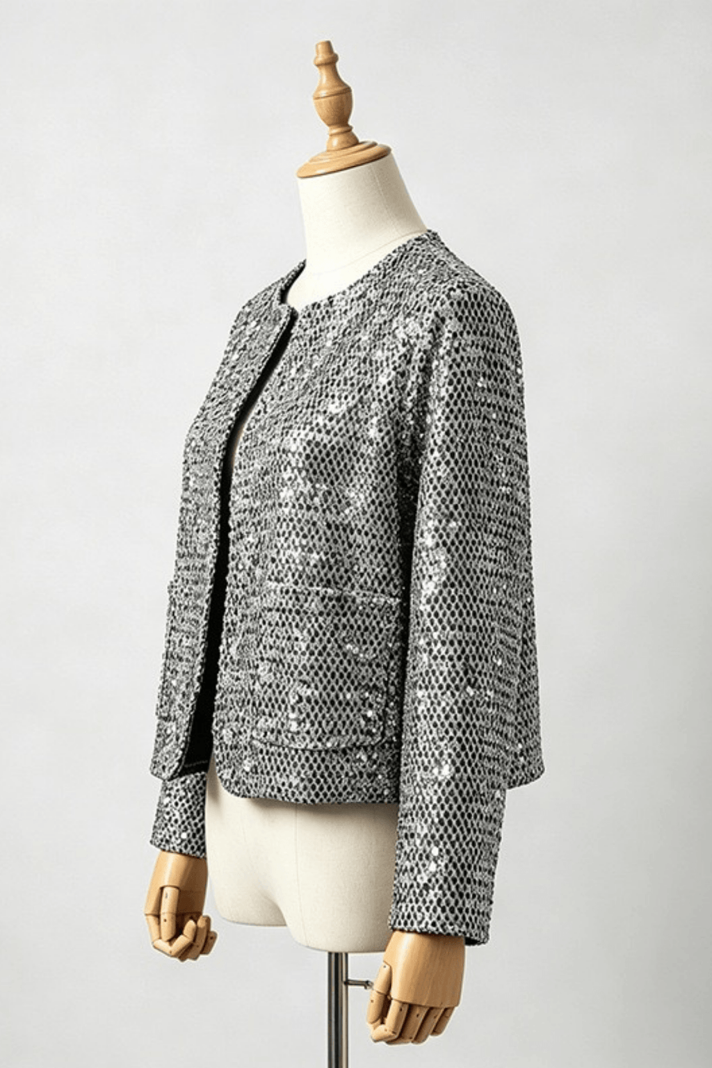 Helen Silver Sequin Cropped Jacket Avalabel