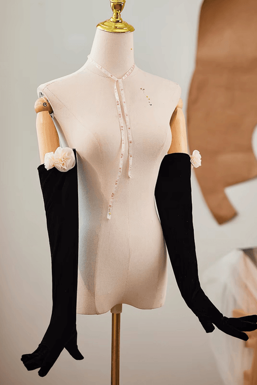 3D Flower Decorated Velvet Long Gloves Avalabel