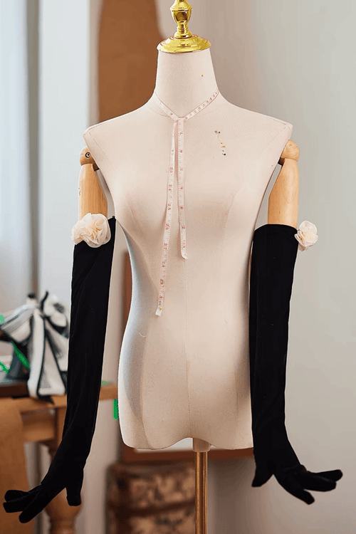 3D Flower Decorated Velvet Long Gloves Avalabel
