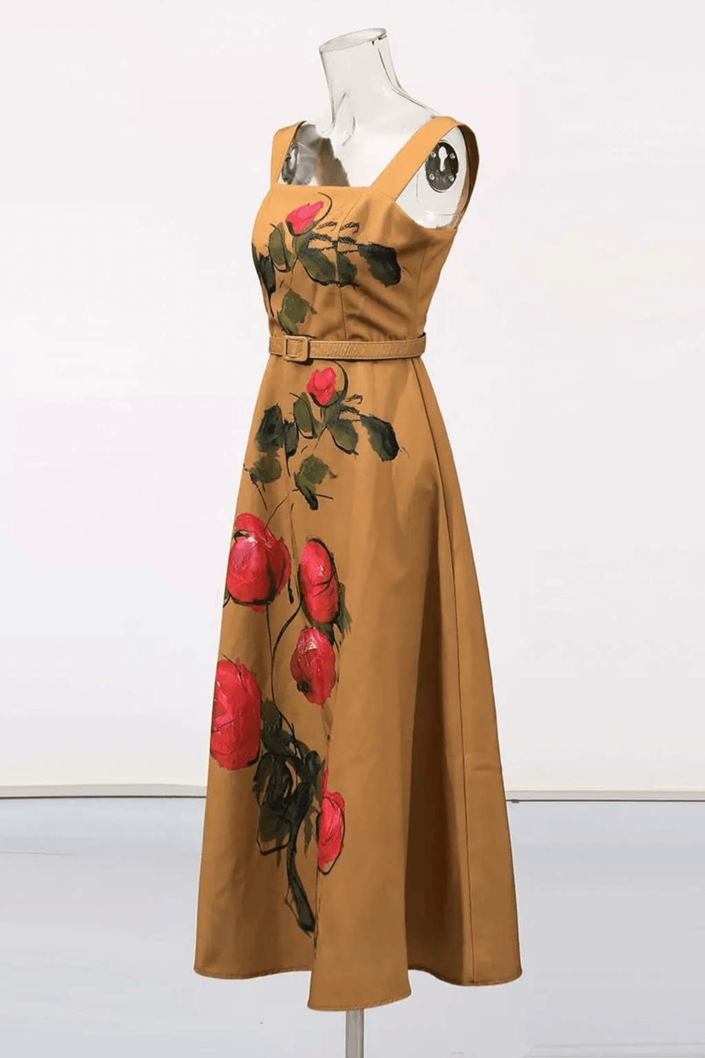 Erica Vintage Floral Print Belted Midi Dress Avalabel
