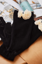 3D Flower Decorated Velvet Long Gloves Avalabel