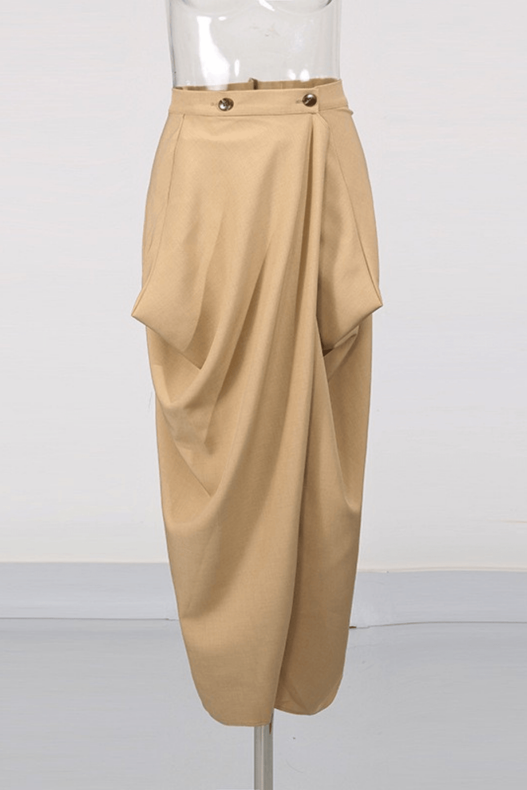 Joan High Waist Button Detail Draped Wrap Midi Skirt Avalabel