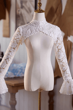 High Neck White Lace Detachable Sleeves Avalabel
