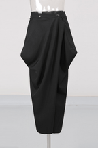 Joan High Waist Button Detail Draped Wrap Midi Skirt Avalabel