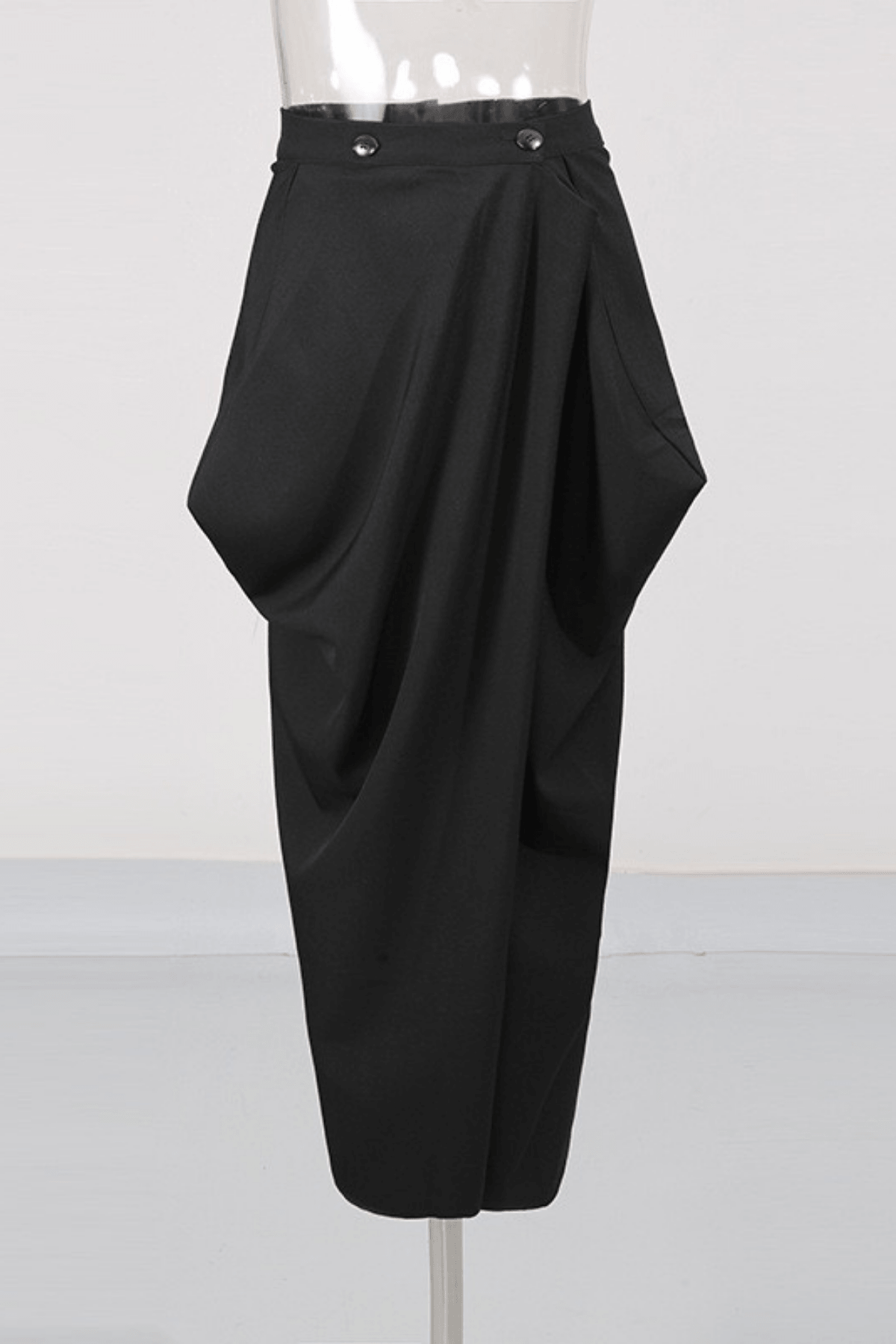 Joan High Waist Button Detail Draped Wrap Midi Skirt Avalabel