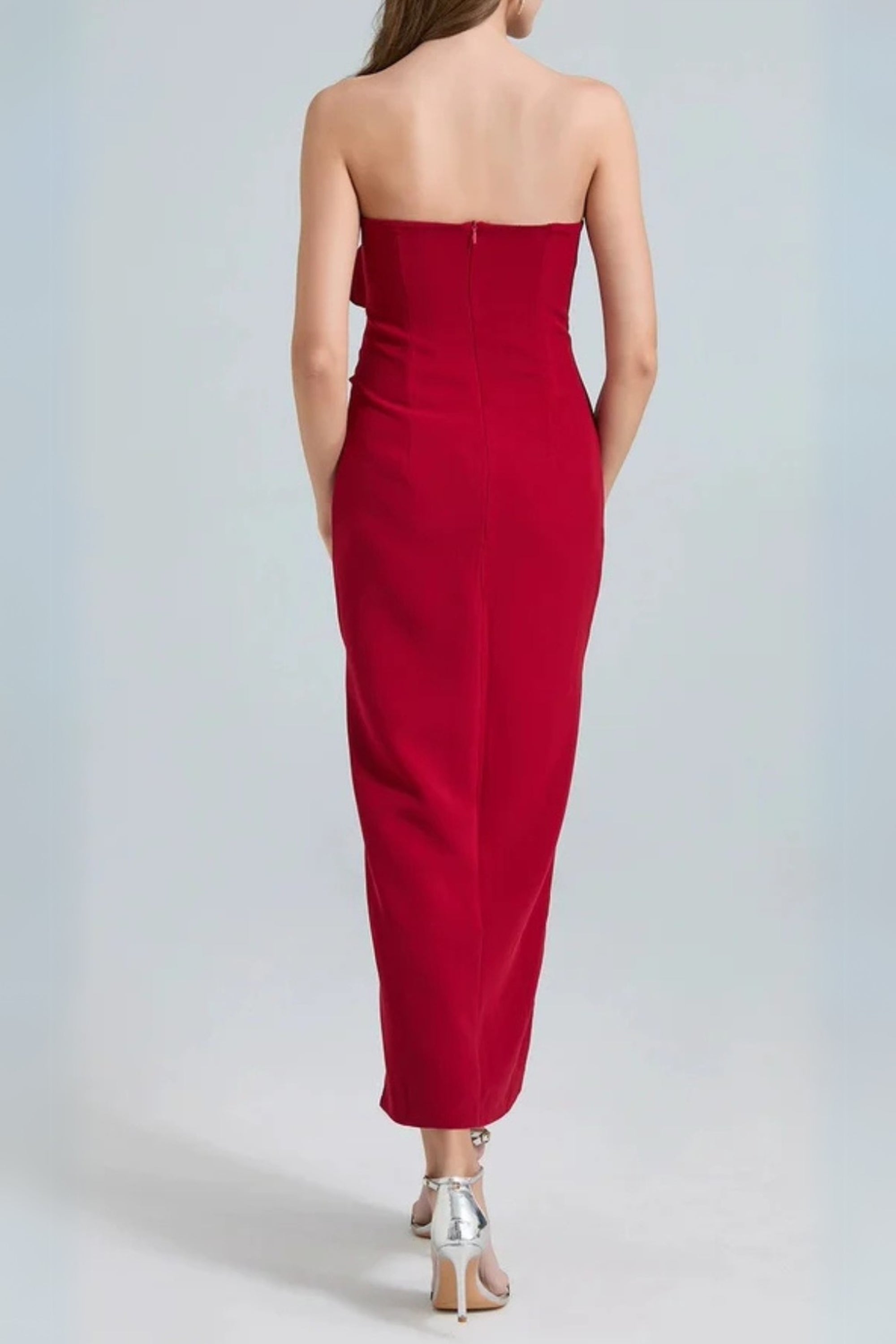 Michelle 3D Flower Strapless Midi Dress in Red Avalabel