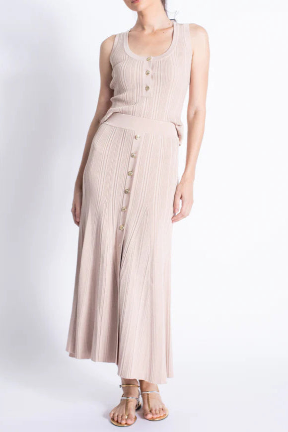 Eartha Sleeveless Knitted Dress Top Skirt Set in Apricot Avalabel
