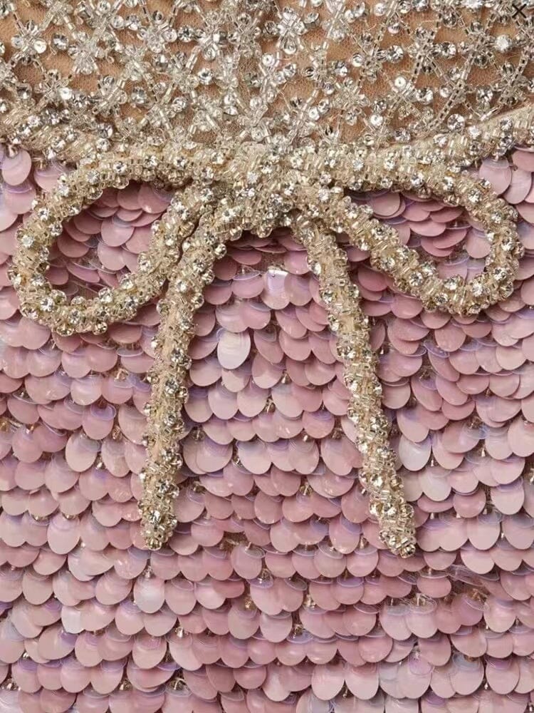 EMBELLISHED SEQUIN MINI DRESS IN PINK Avalabel