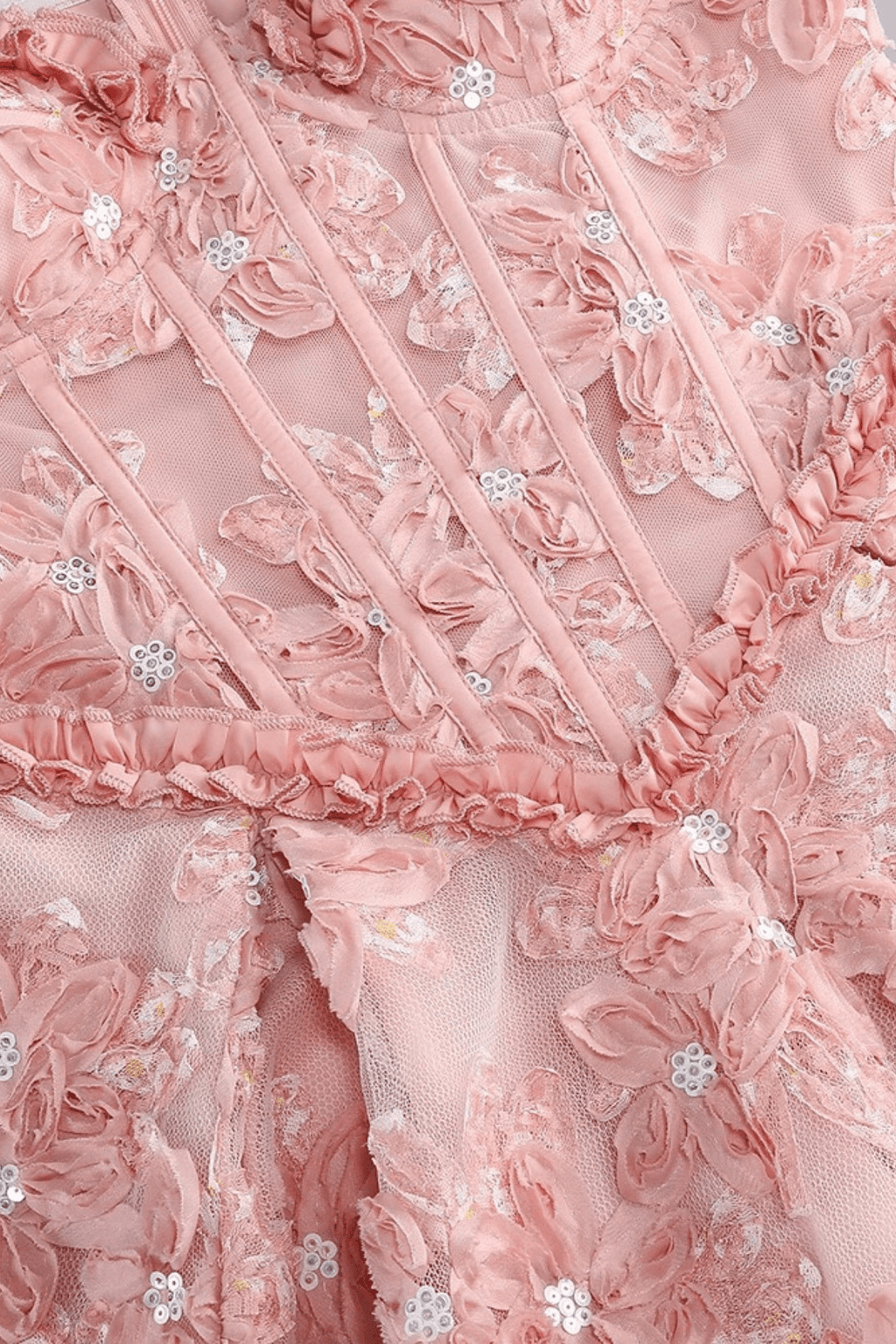 Mary Pink Off Shoulder 3D Floral Mini Dress Avalabel