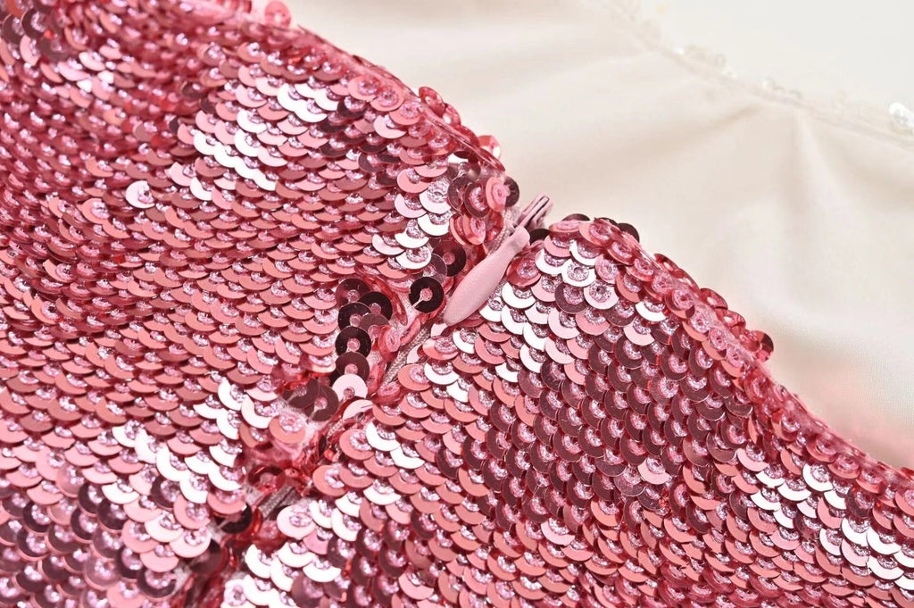 EMBELLISHED SEQUIN MINI DRESS IN PINK Avalabel