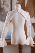 High Neck White Lace Detachable Sleeves Avalabel