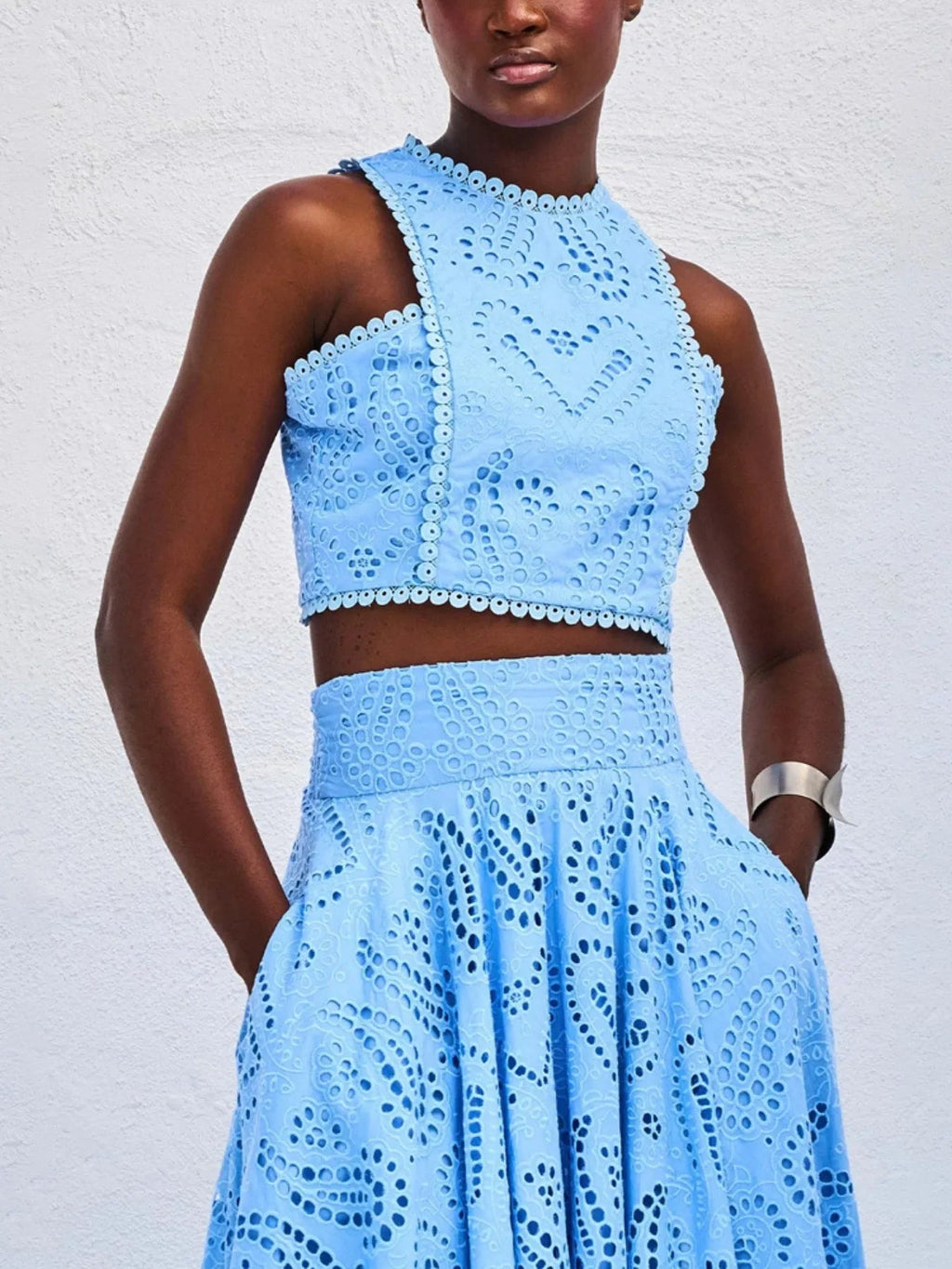 Eyelet Lace Top and Maxi Skirt Set Avalabel