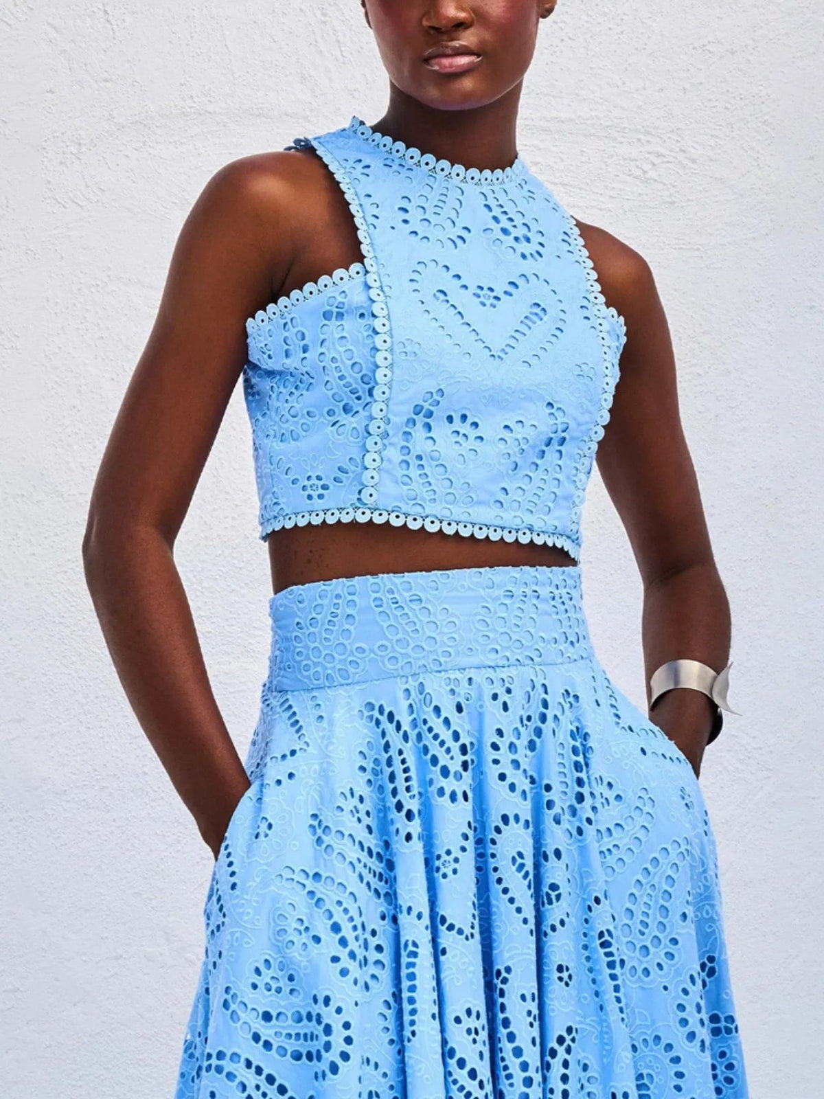 Eyelet Lace Top and Maxi Skirt Set Avalabel