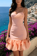 Dara Pink Spaghetti Strap Ruffle Mini Dress Avalabel