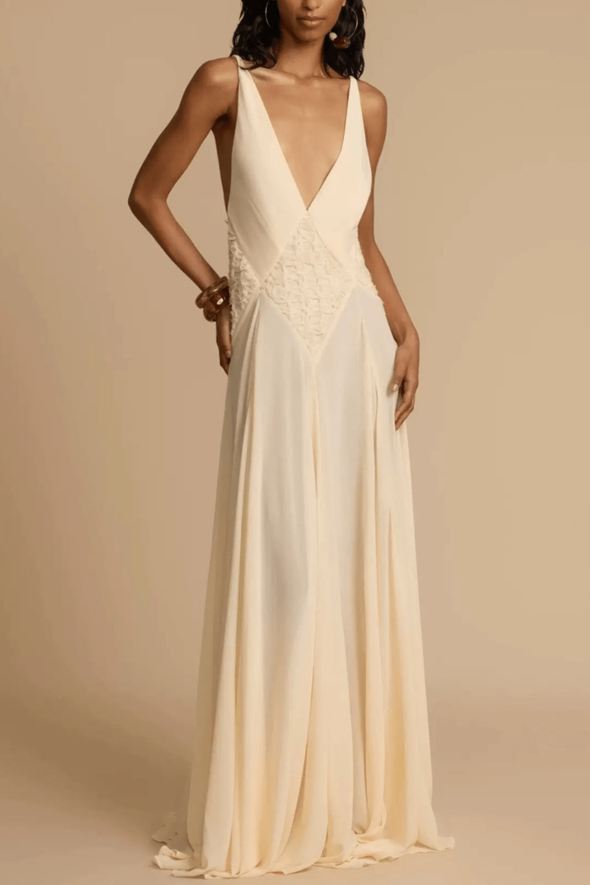 Elsa Deep V Lace Panel Chiffon Maxi Dress Avalabel