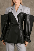 Jana Black Color Block Faux Leather Blazer