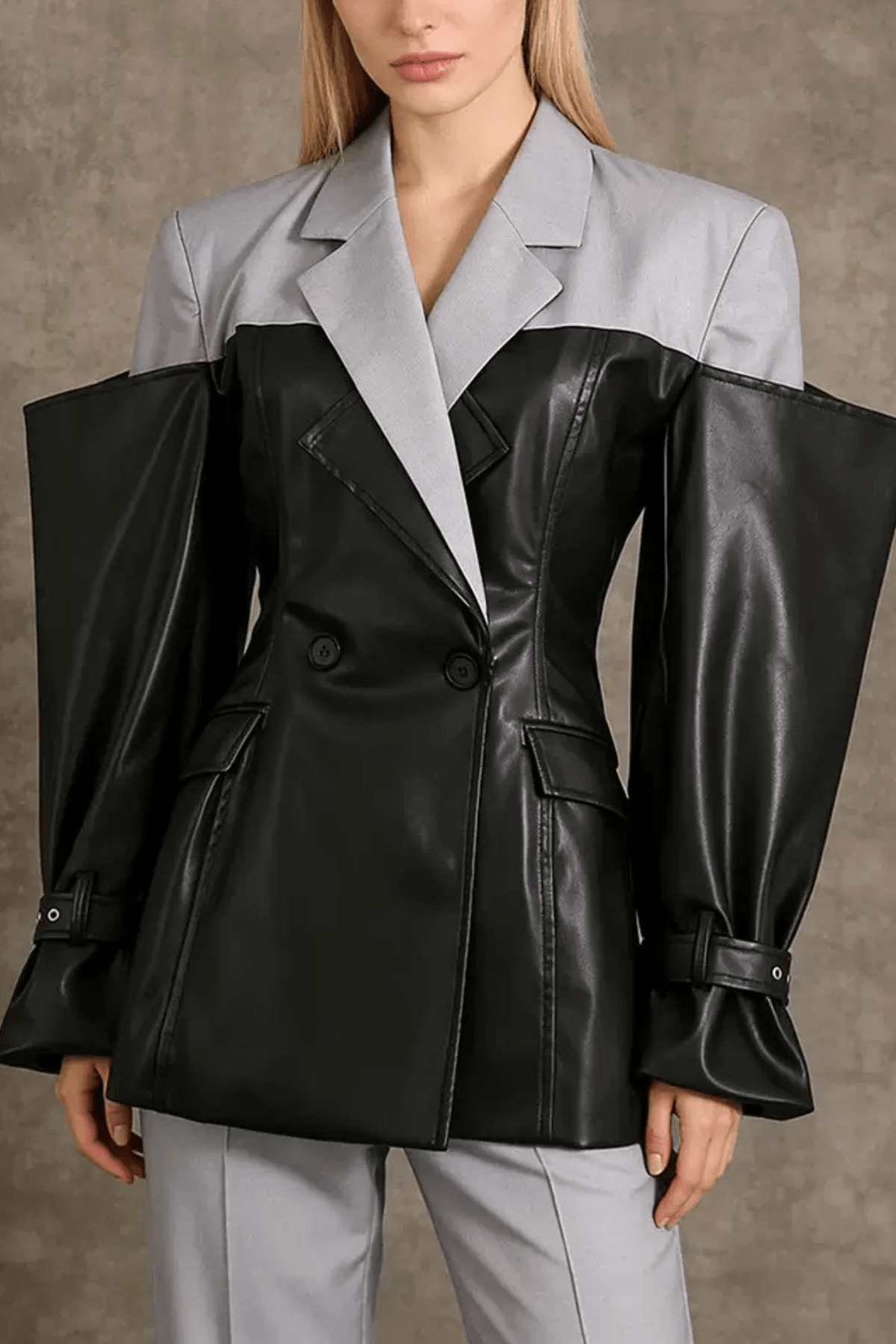 Jana Black Color Block Faux Leather Blazer