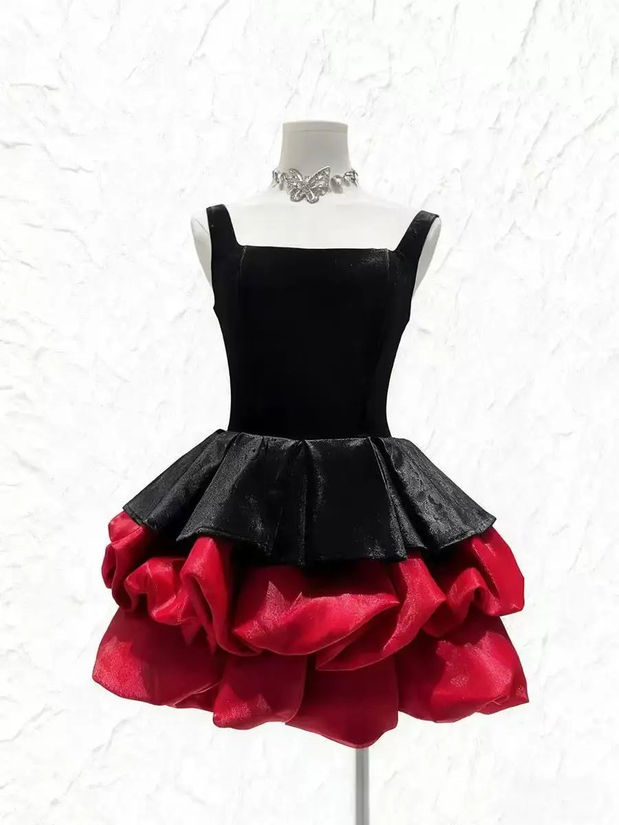 alexandra layer Wavy trim mini dress  - black/red Avalabel