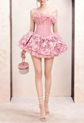 alberta 3d Flower Strapless Mini Dress in pink Avalabel