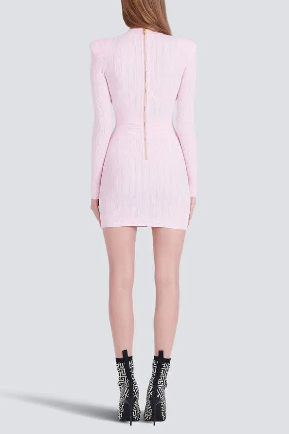 vicky v-neck button-detail ribbed mini dress in pink Avalabel