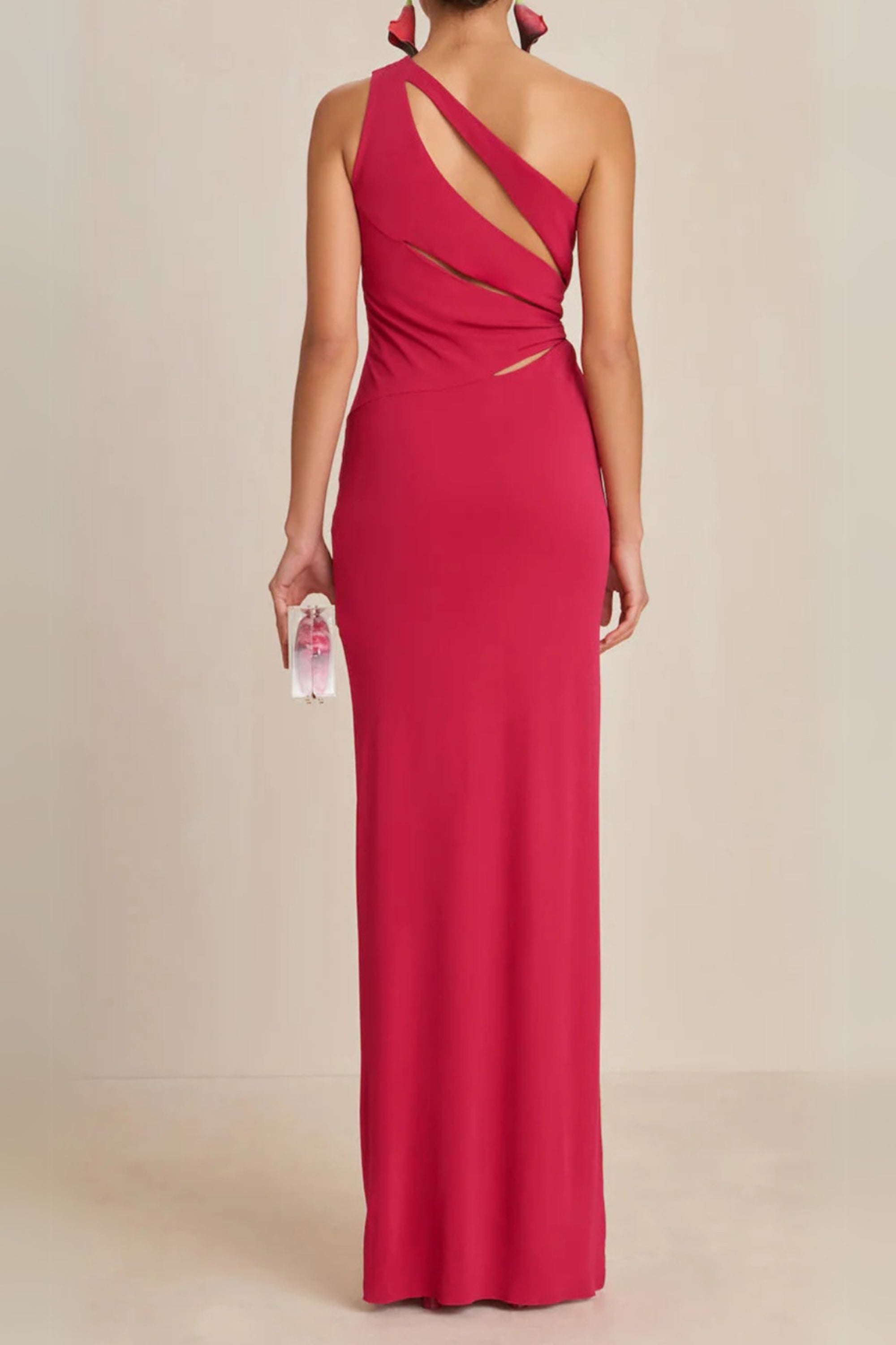 One-Shoulder Cutout Side Slit Maxi Dress In Magenta Avalabel