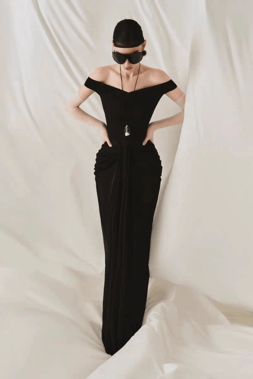 Ciara Elegant Ruched Off Shoulder Maxi Dress Avalabel