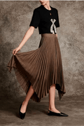 High Waist Pleated Asymmetrical Irregular Hem Midi Skirt Avalabel