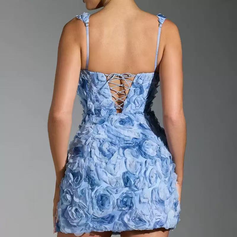 Floral Applique Square Neck Mini Dress Soraya