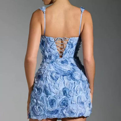 Floral Applique Square Neck Mini Dress