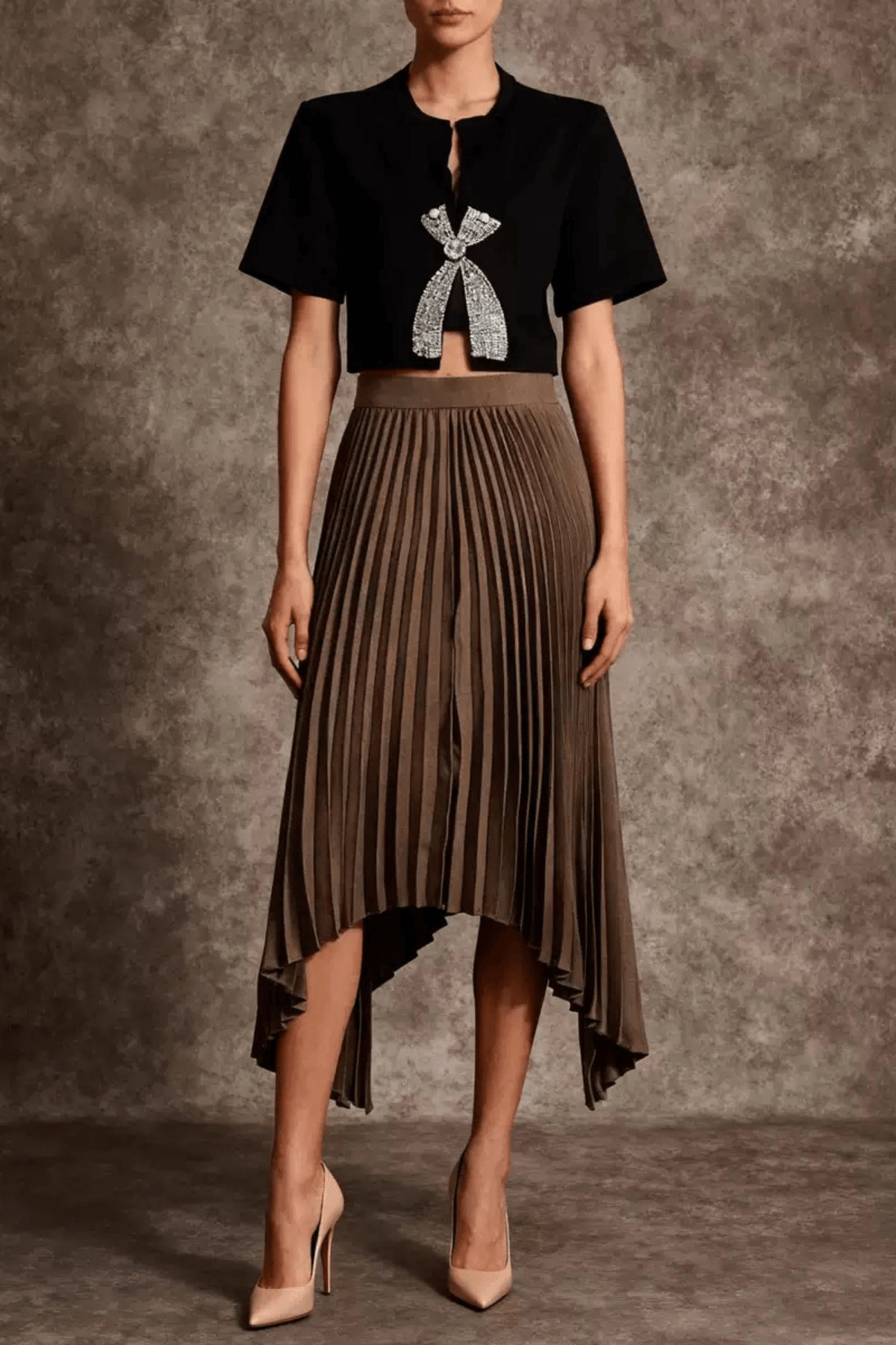 High Waist Pleated Asymmetrical Irregular Hem Midi Skirt Avalabel