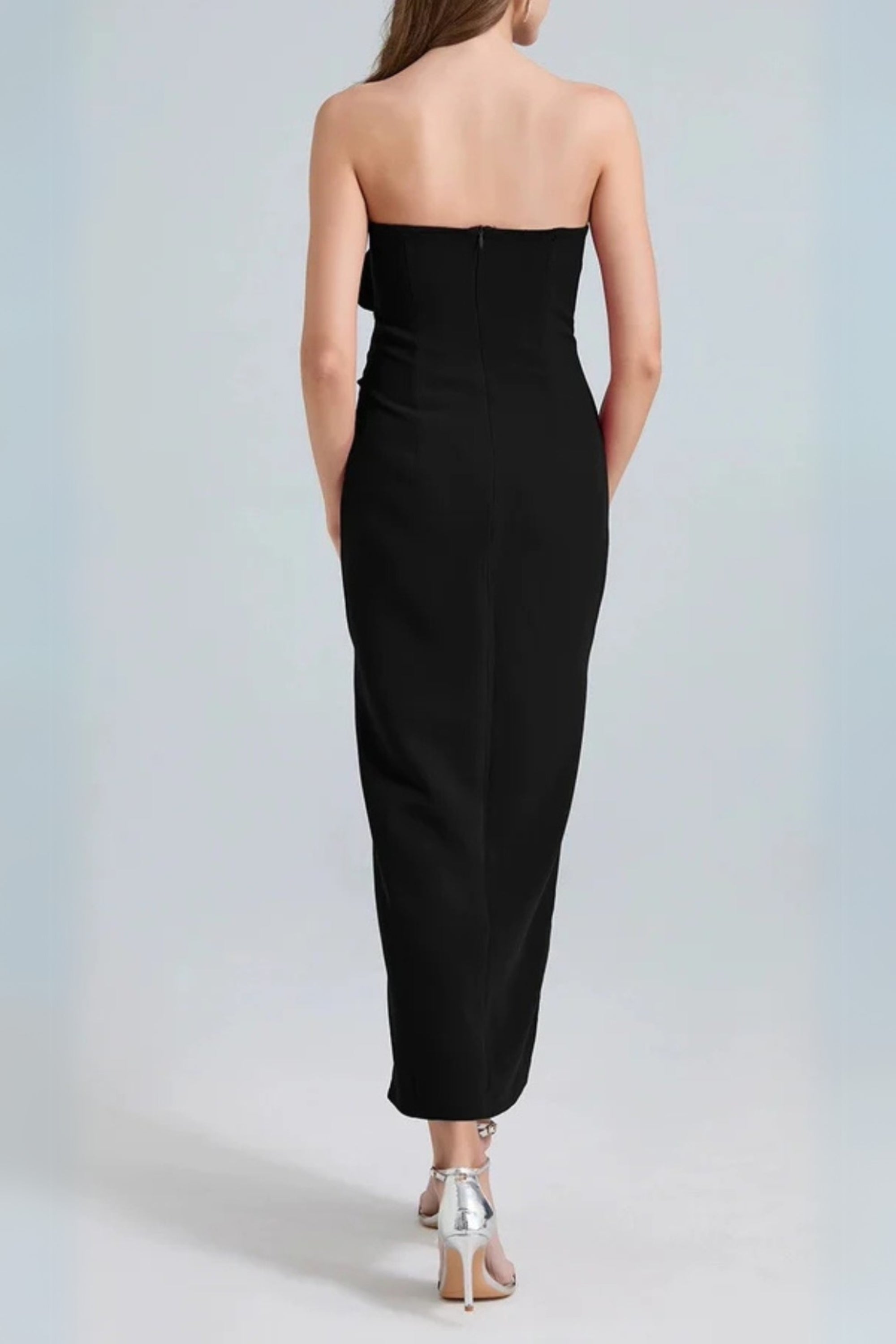 Michelle 3D Flower Strapless Midi Dress in Black Avalabel