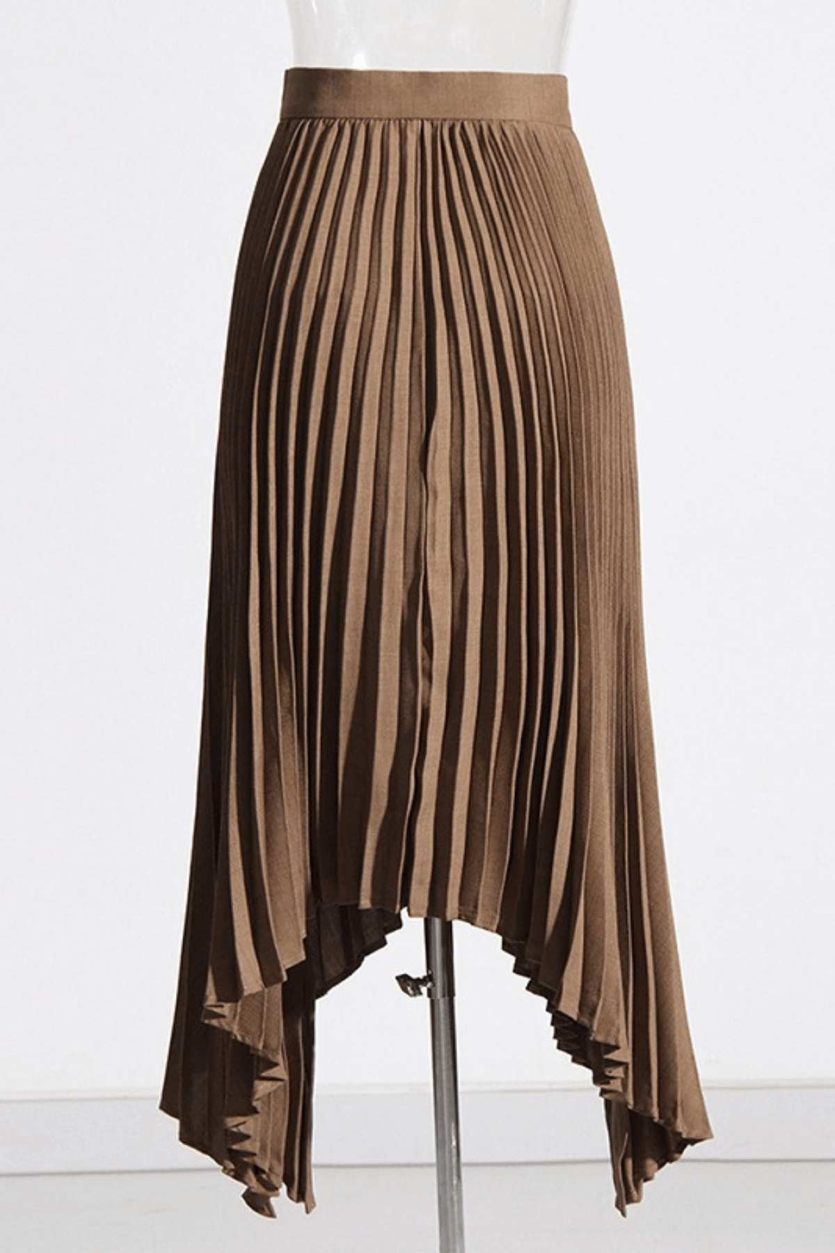 High Waist Pleated Asymmetrical Irregular Hem Midi Skirt Avalabel