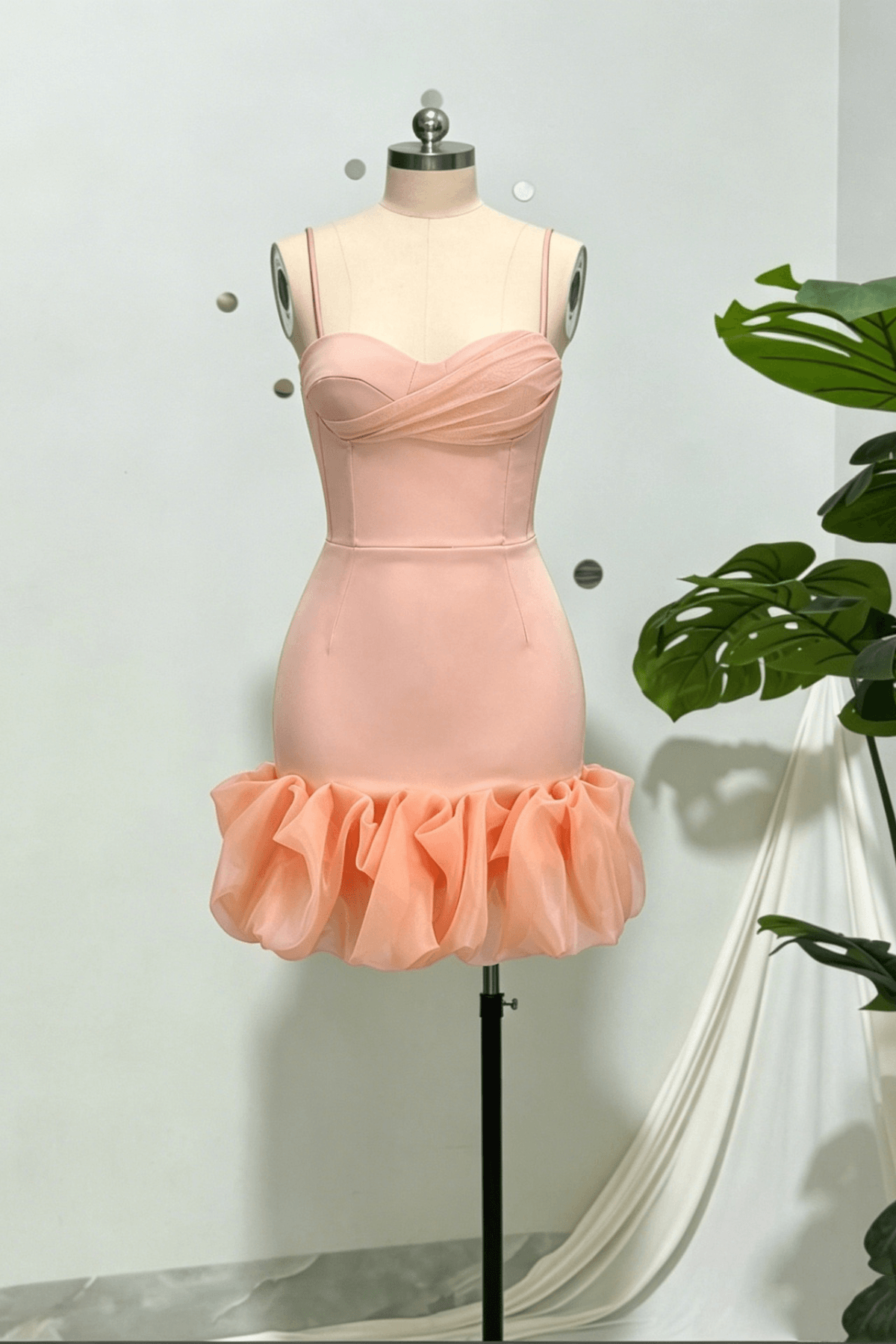 Dara Pink Spaghetti Strap Ruffle Mini Dress Avalabel