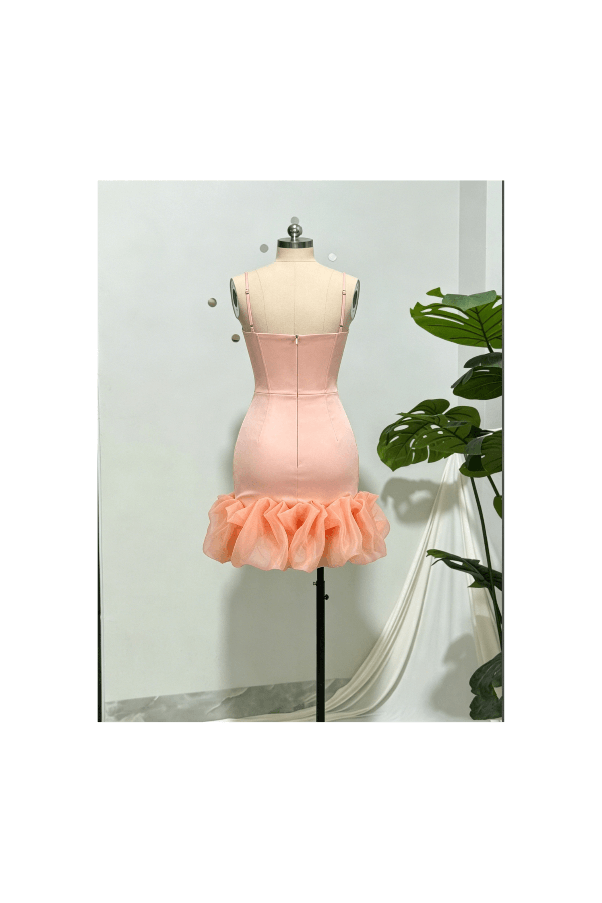 Dara Pink Spaghetti Strap Ruffle Mini Dress Avalabel