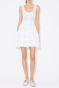 Ribbed Pointelle Knit Mini Dress in White Avalabel