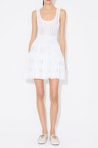 Ribbed Pointelle Knit Mini Dress in White Avalabel