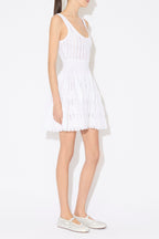 Ribbed Pointelle Knit Mini Dress in White Avalabel