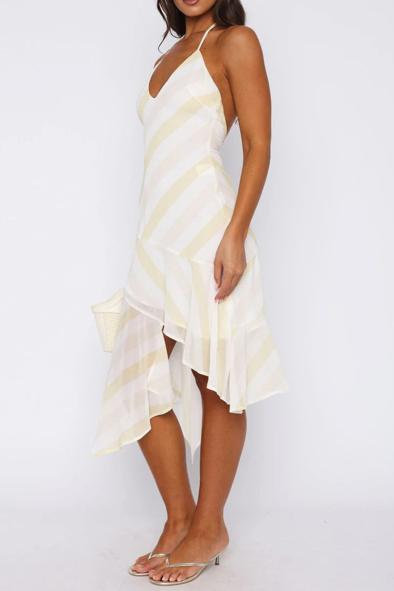 backless Citrus Stripe Midi Dress in ivory Avalabel