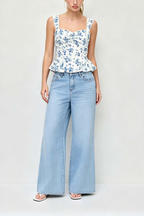 Lyla Blue Floral Lace Strap Twist Bust Peplum Corset Cami Top Avalabel