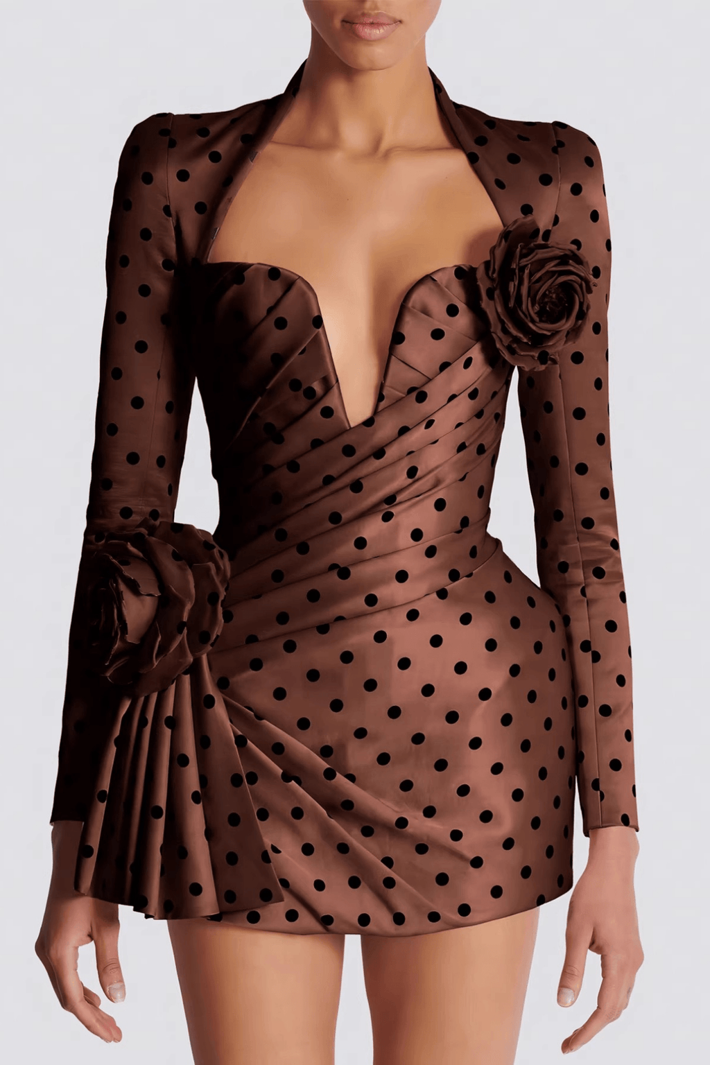 Kristin Brown Polka Dot Satin Mini Dress Avalabel