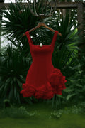 renata square neck flower velvet mini dress Avalabel