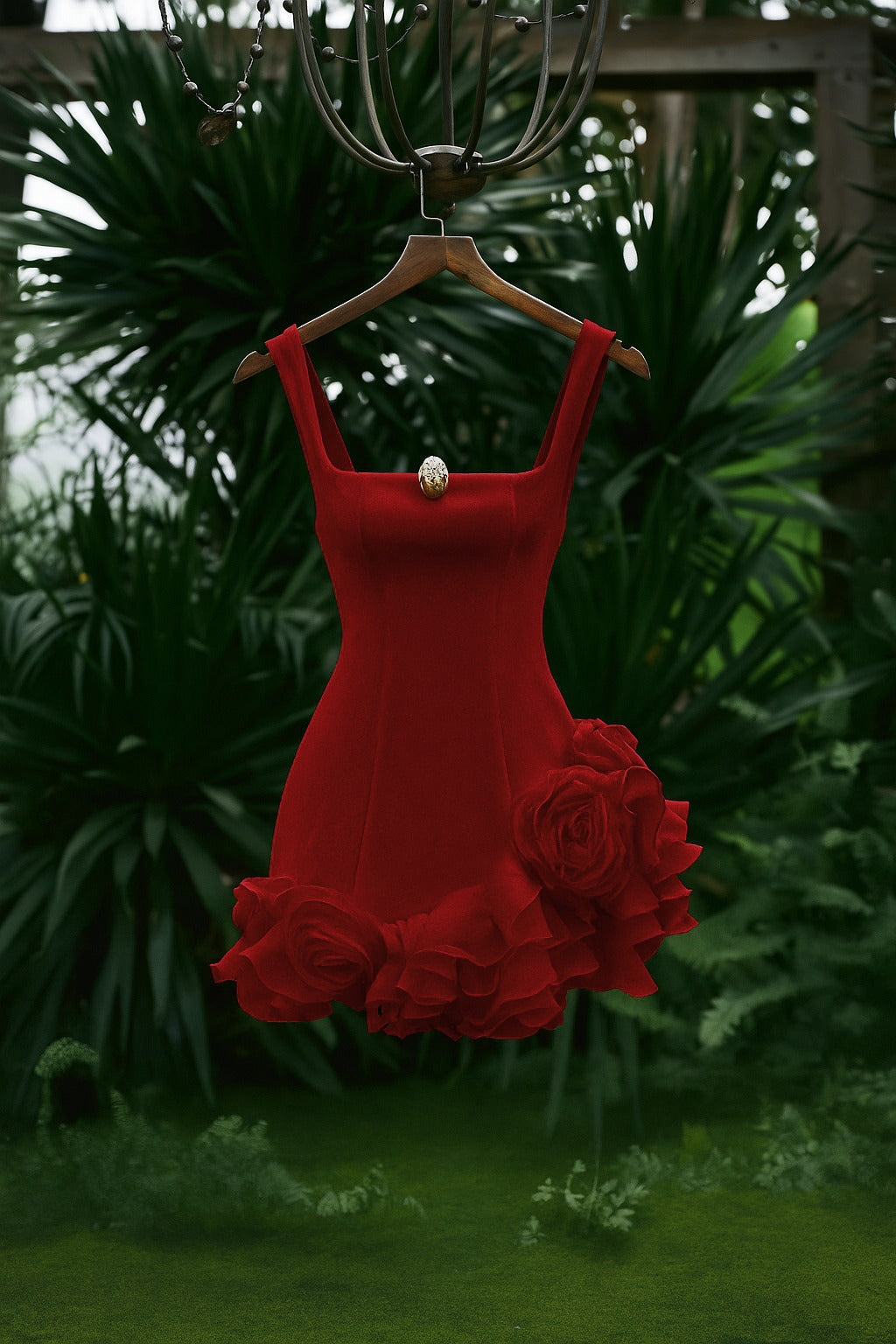 renata square neck flower velvet mini dress Avalabel