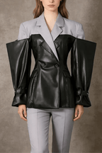 Jana Black Color Block Faux Leather Blazer