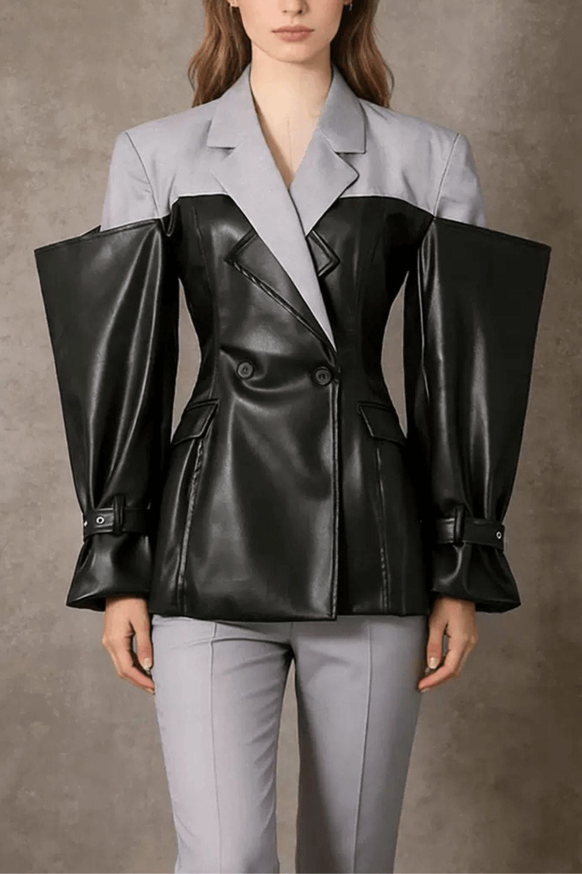 Jana Black Color Block Faux Leather Blazer
