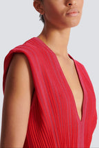 V-Neck Sleeveless Flared Knit Mini Dress in Red Avalabel