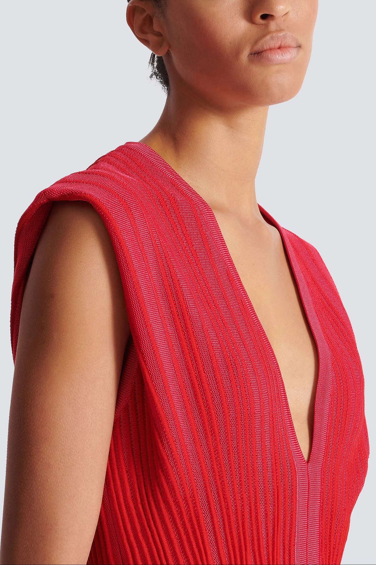 V-Neck Sleeveless Flared Knit Mini Dress in Red