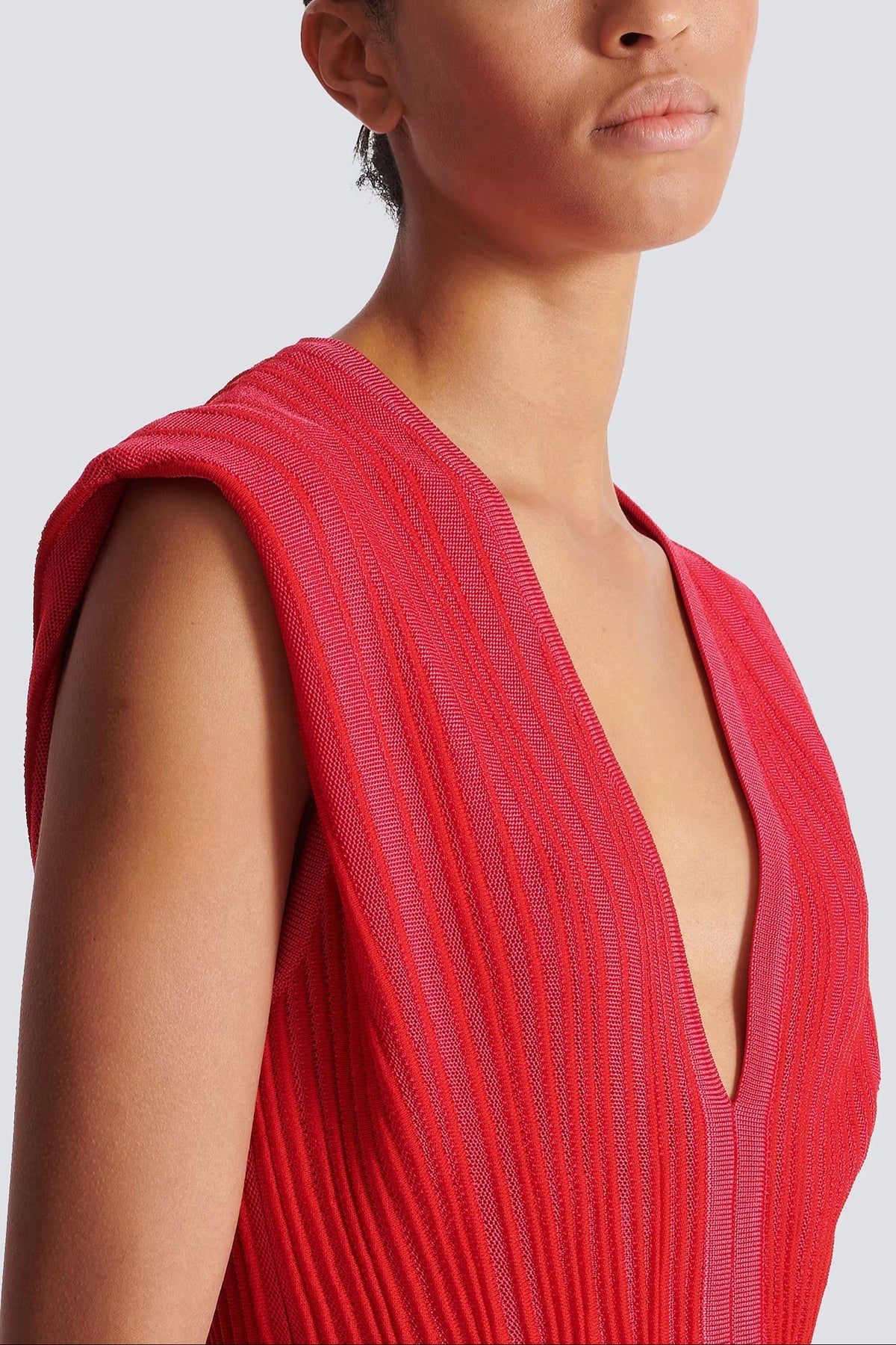 V-Neck Sleeveless Flared Knit Mini Dress in Red Avalabel